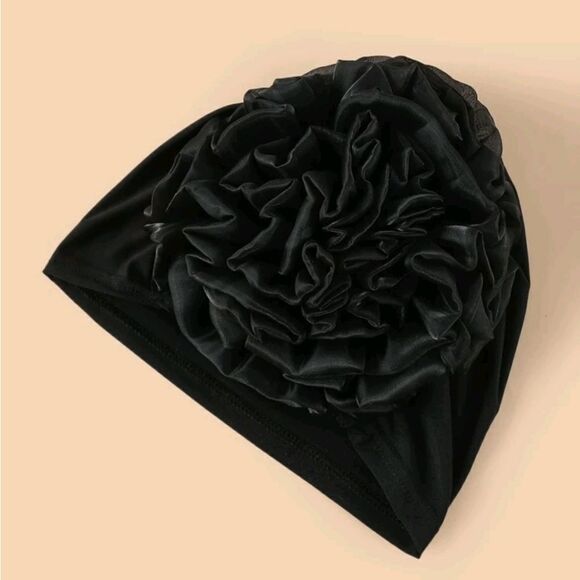 Black Ruched Knit Hat Or Hair Cover - Picture 5 of 8